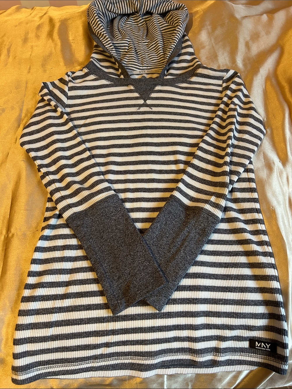 Women's Hooded Striped Sweater - White & Gray